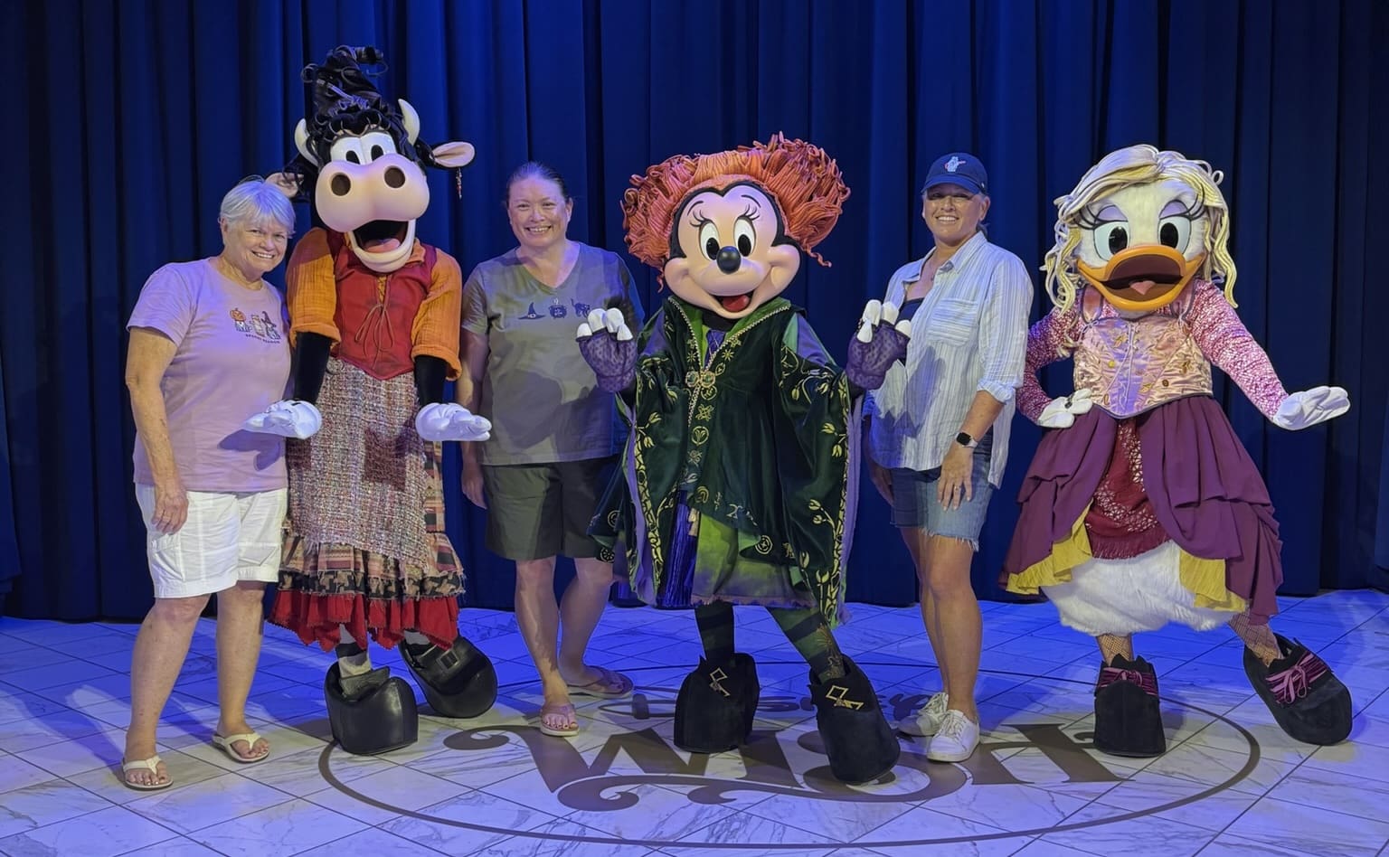 Disney's Sanderson Sisters with the Sang ladies on Disney's Wish Cruise Ship