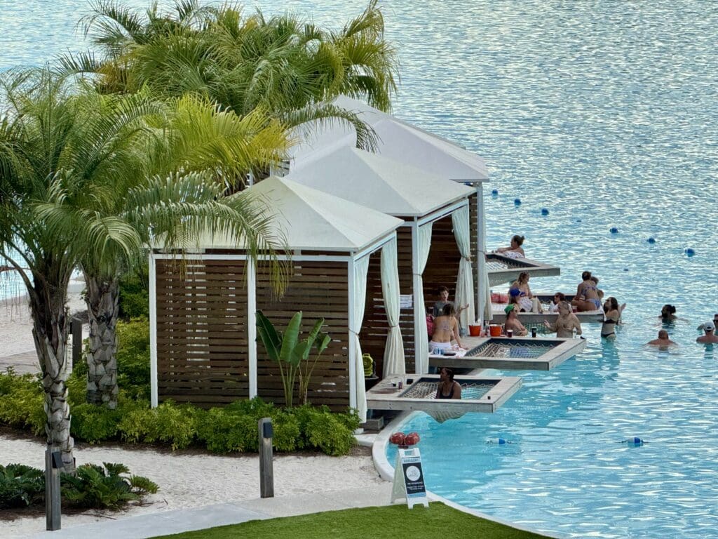 Image of rental cabanas on Evermore Bay.
