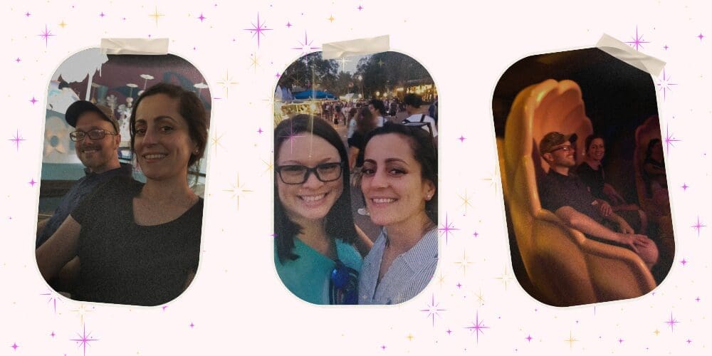 Travel advisor Darcy Sang with fellow advisors enjoying attractions and evening experiences during a Disney Education Event at Walt Disney World Resort.